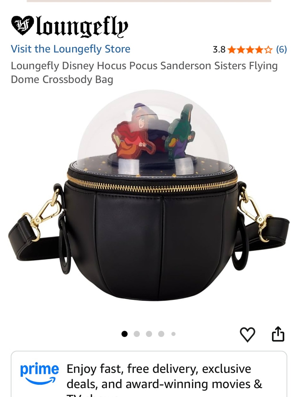 Loungefly Black Dome Crossbody Bag with Sanderson Sisters Figurines